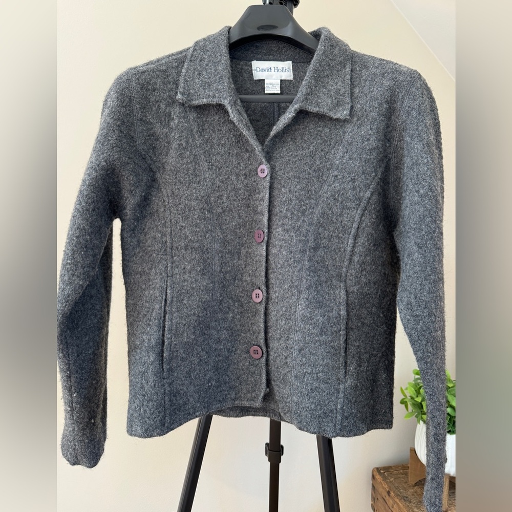David Hollis Womens Bolero Jacket Size Medium Boiled Wool Grey - Picture 3 of 11